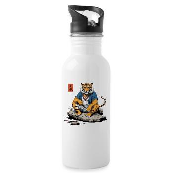 Asian Tiger Monk Japan Streetwear Art - Water bottle with straw - white - Right