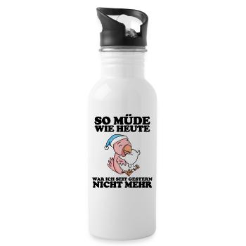 Ausschlafen Müde Spruch lustig Schlafen - Huhn - Trinkflasche mit integriertem Trinkhalm - Weiß - Rechts