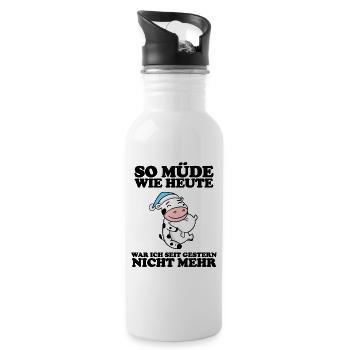 Ausschlafen Müde Spruch lustig Schlafen - Kuh - Trinkflasche mit integriertem Trinkhalm - Weiß - Rechts