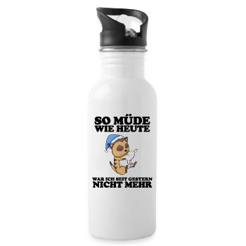 Ausschlafen Müde Spruch lustig Schlafen - Trinkflasche mit integriertem Trinkhalm - Weiß - Rechts