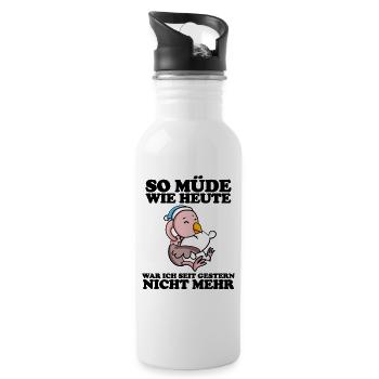 Ausschlafen Müde Spruch lustig Schlafen - Strauß - Trinkflasche mit integriertem Trinkhalm - Weiß - Rechts