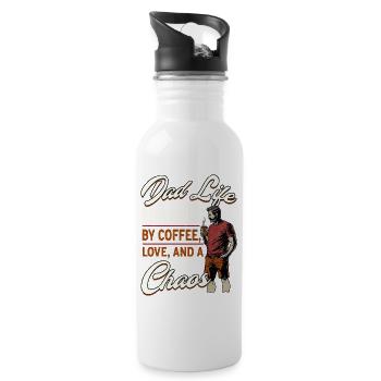 Dad Life Powered By Coffee - Trinkflasche mit integriertem Trinkhalm - Weiß - Rechts
