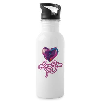 Ich liebe dich, geometrisches Herz - Trinkflasche mit integriertem Trinkhalm - Weiß - Rechts