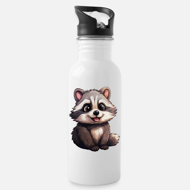 Baby Waschbär - Trinkflasche mit integriertem Trinkhalm - Weiß