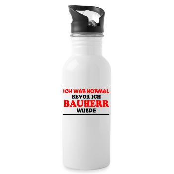 Bauherr Spruch Hausbau Richtfest Bauherr Geschenk - Trinkflasche mit integriertem Trinkhalm - Weiß - Rechts