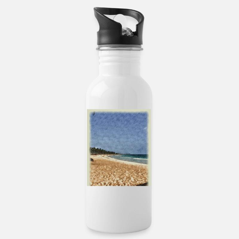 Meeresrauschen - Trinkflasche mit integriertem Trinkhalm - Weiß