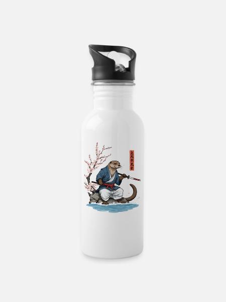 Kawaii Samurai Otter Ukiyo-E Kunst Streetwear - Trinkflasche mit integriertem Trinkhalm - Weiß