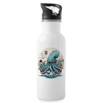 Vintage Kraken Sea Monster Japan Style Aesthetic - Water bottle with straw - white - Right