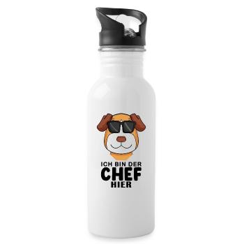 Chef Spruch Anführer Hund Jack Russell Motiv - Trinkflasche mit integriertem Trinkhalm - Weiß - Rechts