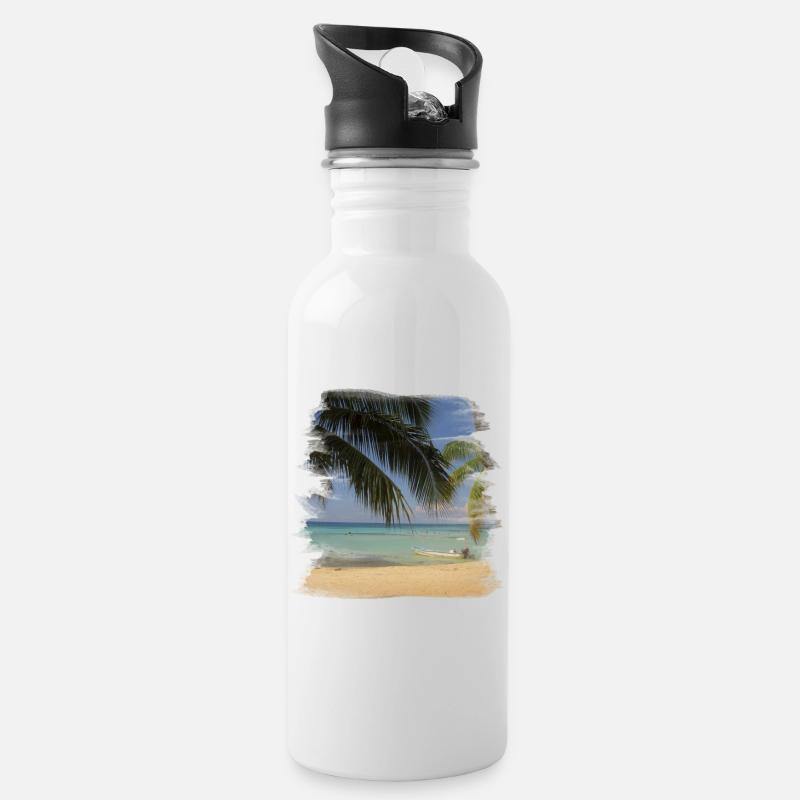 Beach - Trinkflasche mit integriertem Trinkhalm - Weiß