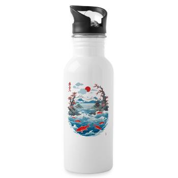 Aesthetic Koi Carp Japan Vintage Streetwear - Water bottle with straw - white - Right
