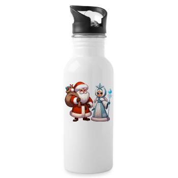 Ded Moroz Snegurotschka russischer Weihnachtsmann - Trinkflasche mit integriertem Trinkhalm - Weiß - Rechts