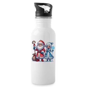 Ded Moroz Snegurotschka russischer Weihnachtsmann - Trinkflasche mit integriertem Trinkhalm - Weiß - Rechts