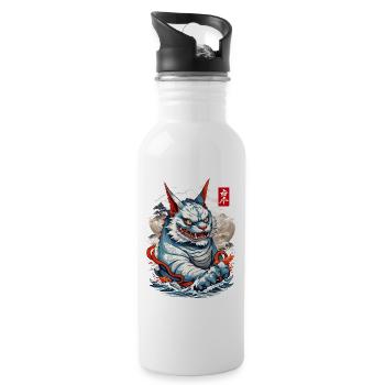 Japan Aesthetic Cats Yokai Ukiyo-E Streetwear - Water bottle with straw - white - Right