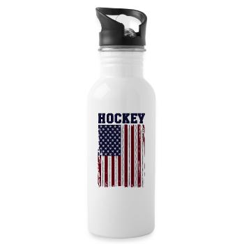 HOCKEY Amerika USA Grunge Flagge - Trinkflasche mit integriertem Trinkhalm - Weiß - Rechts