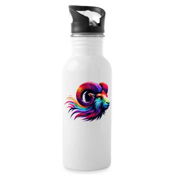 Aries Zodiac Sign Vibrant Rainbow Design - Water bottle with straw - white - Right