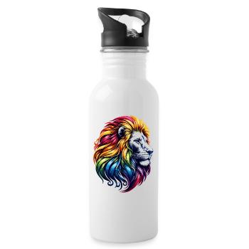 Löwe Tierkreiszeichen Lebendiges Regenbogen-Tiersymbol - Trinkflasche mit integriertem Trinkhalm - Weiß - Rechts