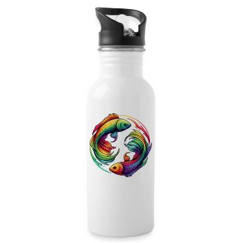 Pisces Zodiac Enigmatic Rainbow Design - Water bottle with straw - white - Right