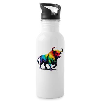 Taurus Zodiac Star Sign Vivid Rainbow Design - Water bottle with straw - white - Right
