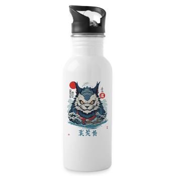 Japanische Yokai Monster Katze Vintage Streetwear - Trinkflasche mit integriertem Trinkhalm - Weiß - Rechts