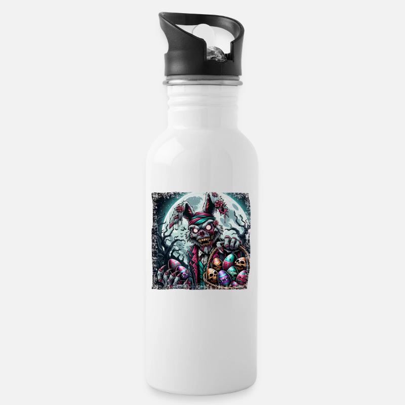 Ostern Osterhase Zombie Horror Grunge - Trinkflasche mit integriertem Trinkhalm - Weiß