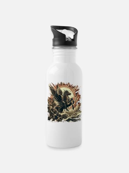 Mythos des göttlichen Reiters - Trinkflasche mit integriertem Trinkhalm - Weiß