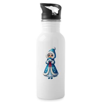 Ded Moroz Snegurotschka russischer Weihnachtsmann - Trinkflasche mit integriertem Trinkhalm - Weiß - Rechts