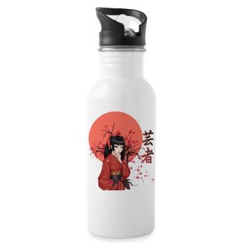 Geisha | Schönes Sakura-Mädchen | Orientalische Vibes - Trinkflasche mit integriertem Trinkhalm - Weiß - Rechts