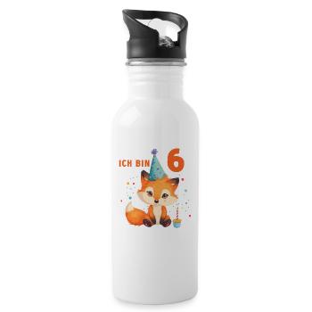 6.Geburtstag Fuchs Füchse Jungen Mädchen 6 Jahre - Trinkflasche mit integriertem Trinkhalm - Weiß - Rechts
