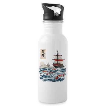 Sushi Ukiyo-E Japon Pêche Design Esthétique - Gourde avec paille intégrée - blanc - Droite