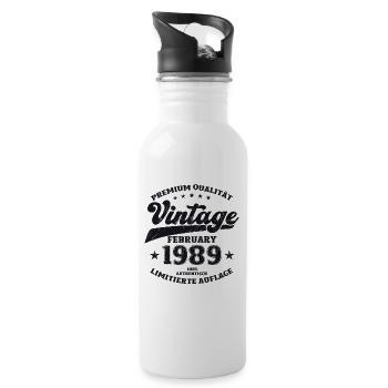 35th Birthday Husband Vintage February Vintage 1989 - Water bottle with straw - white - Right