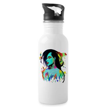 Neon Portrait Color Explosion - Water bottle with straw - white - Right