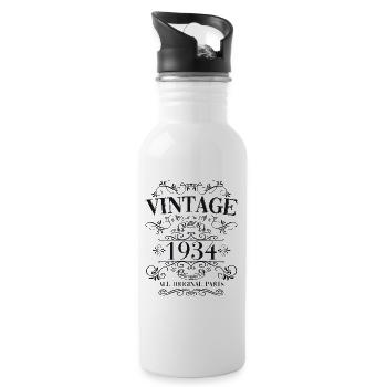 90th Birthday Man Wife Vintage 1934 Vintage - Water bottle with straw - white - Right