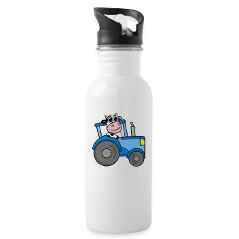 Kuh Traktor Bauernhof - Trinkflasche mit integriertem Trinkhalm - Weiß - Rechts