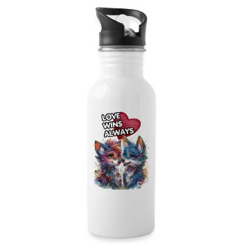 LOVE WINS ALWAYS. Wolves, Wolf, Heart, In Love, - Water bottle with straw - white - Right