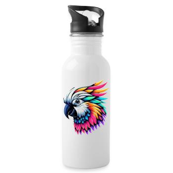 Kakadu-Papagei mit Kamm - Trinkflasche mit integriertem Trinkhalm - Weiß - Rechts