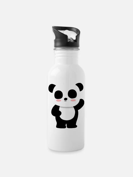 Panda - Water bottle with straw - white