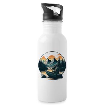 Scène sereine du pêcheur du lac de montagne - Gourde avec paille intégrée - blanc - Droite