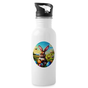 Hübscher Osterhase in Landschaft - Trinkflasche mit integriertem Trinkhalm - Weiß - Rechts