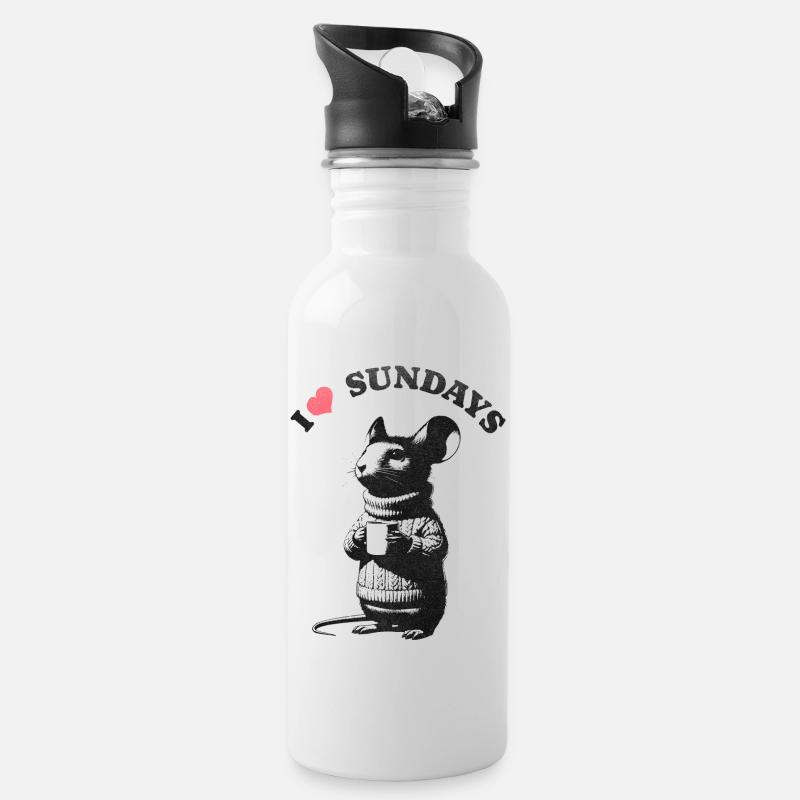I love Sundays - Trinkflasche mit integriertem Trinkhalm - Weiß