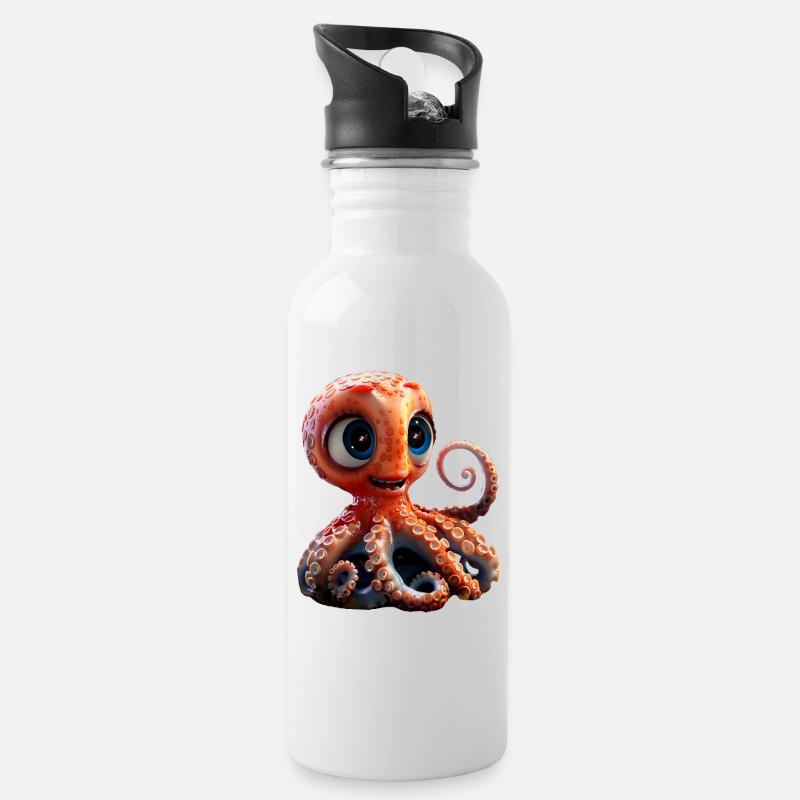 Oktopus Kleiner Kraken Tintenfisch Süßer Oktopus - Trinkflasche mit integriertem Trinkhalm - Weiß
