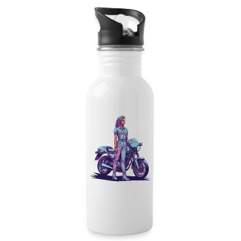 80er Retro Motorrad Biker Vintage Design - Trinkflasche mit integriertem Trinkhalm - Weiß - Rechts