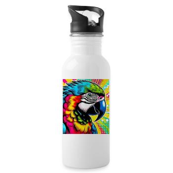 Papagei Pop Art - Trinkflasche mit integriertem Trinkhalm - Weiß - Rechts
