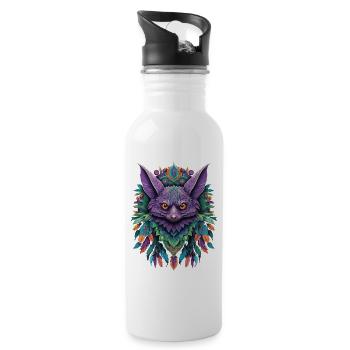 Bat Dream Catcher Mandala Design - Water bottle with straw - white - Right