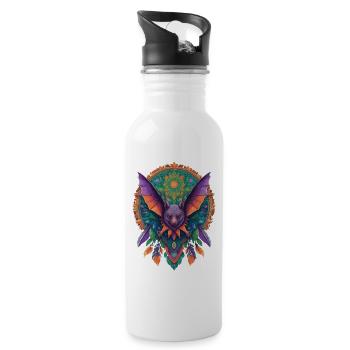 Flughund Mandala Traumfänger Design - Trinkflasche mit integriertem Trinkhalm - Weiß - Rechts