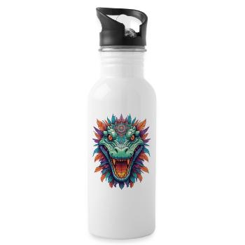 Krokodil Mandala Tiergeist Traumfänger Design - Trinkflasche mit integriertem Trinkhalm - Weiß - Rechts