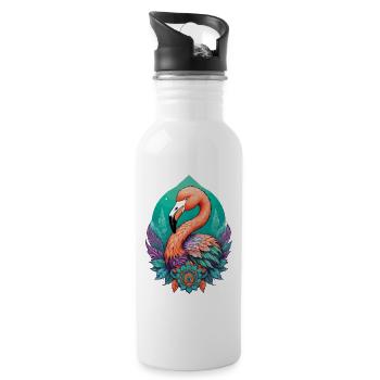 Flamingo Dream Catcher Feathers Mandala Design - Water bottle with straw - white - Right