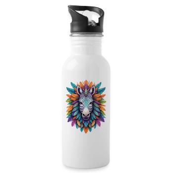 Zebra Mandala Dream Catcher Design In Bohemian Style - Water bottle with straw - white - Right
