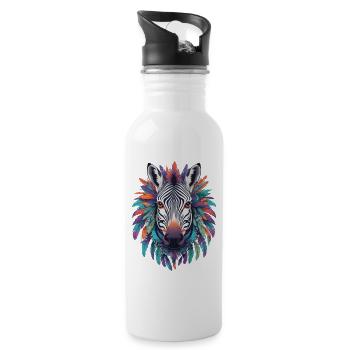 Zebra Mandala Design In Bohemian Style - Water bottle with straw - white - Right