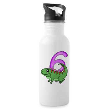 6. Geburtstag Motiv Iguana - sechs Jahre alt - Trinkflasche mit integriertem Trinkhalm - Weiß - Rechts